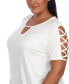 Фото #2 товара Блузка с вырезом Keyhole Neck и короткими рукавами White Mark plus Size