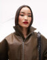 Фото #3 товара Topshop faux leather super wash 80s bomber jacket in brown