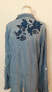 INC International Concepts Women's Embroidered Button Down Shirt Blouse Blue 16