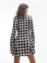 Topshop v neck brushed check mini shirt dress in mono