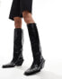 Фото #2 товара ASOS DESIGN Cassie premium leather western knee boots with stud detail in black