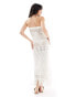 Miss Selfridge beach crochet fringe detail bandeau maxi dress in cream Бежевый, XS - EU 32-34 - фото #2