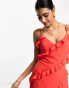 Pretty Lavish asymmetric ruffle maxi dress in ruby red