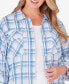 Фото #4 товара Plus Size Button Front Shirt Collar Light Weight Plaid Jacket