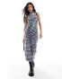 ASOS DESIGN ruched front seam detail mesh midi dress in grey check серый клетчатый, 42 - фото #1