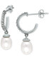 ფოტო #4 პროდუქტის Freshwater Pearl (8 x 6mm) & Cubic Zirconia Dangle Hoop Earrings, Created for Macy's