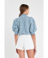 ფოტო #3 პროდუქტის Women's Textured Mock Neck Short Sleeve Blouse