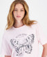 Фото #3 товара Juniors' Butterfly-Graphic Cotton Crewneck T-Shirt