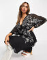 Фото #6 товара ASOS DESIGN floral embroidered batwing midi dress in black