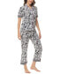 ფოტო #7 პროდუქტის Women's Printed Short Sleeve Notch Collar with Pants 2 Pc. Pajama Set
