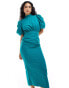 ASOS DESIGN high neck volume sleeve midi dress with fitted skirt in jade green