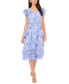 Фото #1 товара Women's Printed Flutter-Sleeve Tiered Midi Dress