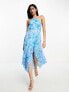 Фото #7 товара French Connection halterneck hi-lo midi dress in blue smudge floral