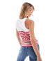 Mango high neck half stripe vest in white and red