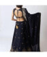 ფოტო #4 პროდუქტის Women's Blue and Gold Hand Embroidered Raw Silk Lehenga Choli