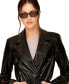 Women's Double-Breasted Belted Faux-Leather Coat