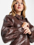 Фото #3 товара Miss Selfridge faux leather long sleeve shirt dress in chocolate