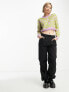 Noisy May cropped jumper in lime & purple floral