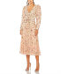 Women's Floral Embellished Wrap Over Puff Sleeve A Line Gown