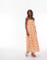 Topshop broderie strappy chuck on midi dress in orange floral Оранжевый, 38 - фото #3