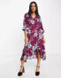 Фото #1 товара Liquorish satin wrap midi dress with puff sleeve in wine placement floral