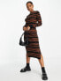 New Look knitted crew neck ribbed maxi dress in brown stripe