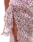 Vero Moda Curve lettuce edge graduated sarong skirt in pastel lavender leopard print