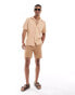 ONLY & SONS plisse revere collar shirt in beige