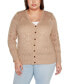 ფოტო #1 პროდუქტის Black Label Plus Size Pointelle Button Front Cardigan Sweater