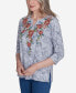 Harvest Moon Women's Textured Floral Embroidered Split Neck Top