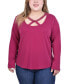 Plus Size Long Sleeve Jeweled Neck Top