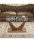 Minimalist glass coffee table with wood/MDF legs & steel columns: CT-907