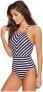 Фото #4 товара Tommy Bahama Womens 169931 Breton Stripe High-Neck One-Piece Swimsuit Size 4