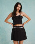 Miss Selfridge pleated mini skirt with bow detail co ord in black Черный, 32 - фото #1