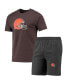 ფოტო #2 პროდუქტის Men's Charcoal, Brown Cleveland Browns Meter T-shirt and Shorts Sleep Set