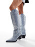 Фото #1 товара Azalea Wang Louella western knee boot in embellished denim