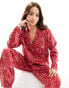 Фото #2 товара New Look heart print sation revere trouser set in red