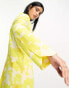 Фото #3 товара ASOS DESIGN oversized floral printed slim fit suit blazer with linen in yellow