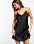 Фото #8 товара Miss Selfridge Petite satin swing mini slip dress in black