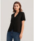 ფოტო #3 პროდუქტის Women's V Neck Half-Sleeve Notch Silk Shirt