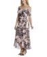 Petite Floral-Print Ruffled Cold-Shoulder Maxi Dress
