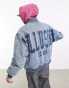 COLLUSION Unisex oversized denim bomber with branding in blue