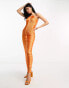 Фото #2 товара ASOS DESIGN fringe drape halter maxi dress in hot orange