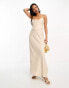 Фото #8 товара ASOS DESIGN bandeau contrast fabric slip maxi dress with corset detail in gold