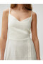 Midi Elbise Ince Askılı Yırtmaçlı Önü Düğmeli Keten Karışımlı