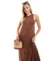 ASOS DESIGN ribbed slinky a line maxi dress in brown