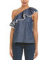 Parker Women's Blue Chambray One-shoulder Top sz M 151255