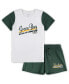 ფოტო #3 პროდუქტის Women's White, Green Green Bay Packers Plus Size Downfield T-shirt and Shorts Sleep Set