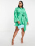 In The Style Plus x Billie Faiers exclusive shirt dress with belt detail in green