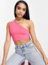 Фото #2 товара Femme Luxe one shoulder strappy back detail crop top in pink